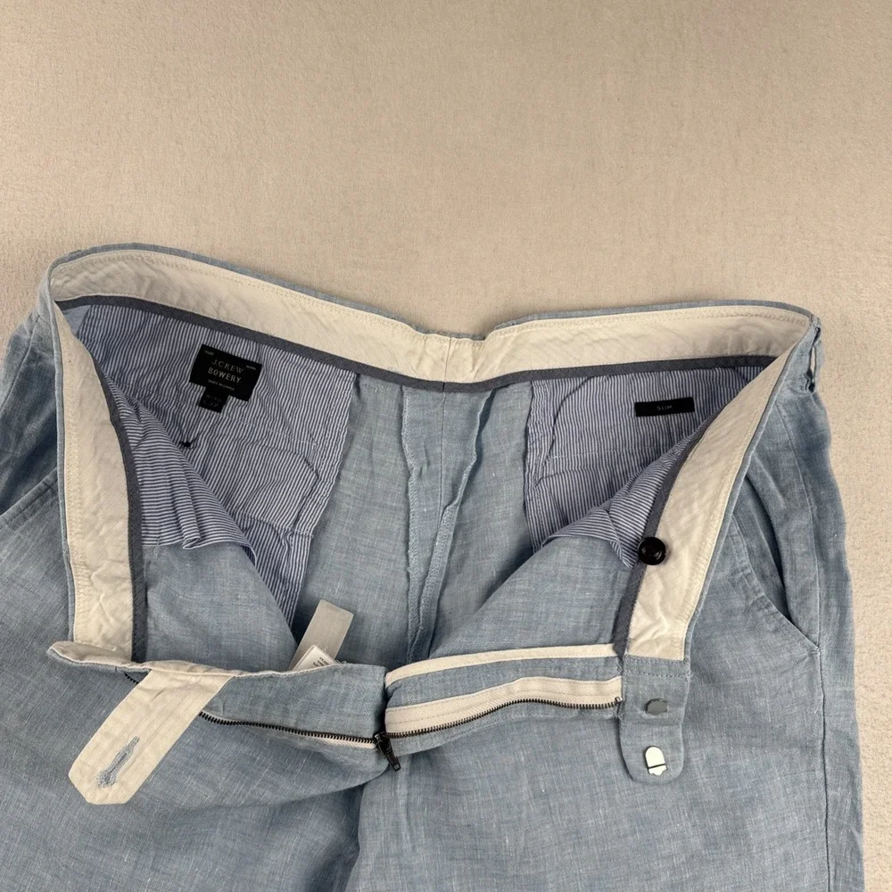 J Crew Baird McNutt Irish Linen Mens Light Blue Pants fits 36*30 Lightweight
